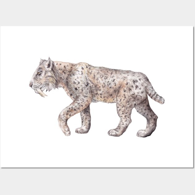 Saber Tooth Tiger Watercolor Wall Art by wanderinglaur